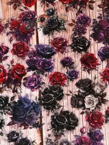 YANJI 30pcs/Pack Vintage Rose Flower Stickers, Creative Aesthetic Decor Stickers, Holiday Gift, DIY Scrapbooking Materials, Personalized Sticker For School Supplies,School Supplies,Back To School - Black - View 4