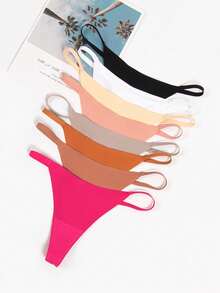 10pcs Women's Low-Rise Thongs - Sexy & Comfortable Seamless Panties, Breathable One-Piece Underwear, Minimalist Design In Solid Colors - Multicolor - View 3
