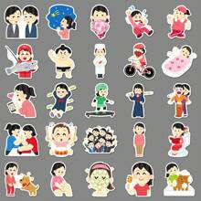50pcs Cartoon Anime Japanese Cute Character Expressions Sticker Pack, Abstract & Whimsical Decorative Stickers For Laptop, Tablet Room Decor Wall Decor Wall Sticker Personalised Stickers