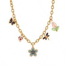 1 Colar com pingente de flor colorida e borboleta, colar de aço inoxidável com corrente, departamento colorido feminino, luz avançada, luxo, vitalidade animada, versátil, alegre, comemoração, colar de Natal, joia