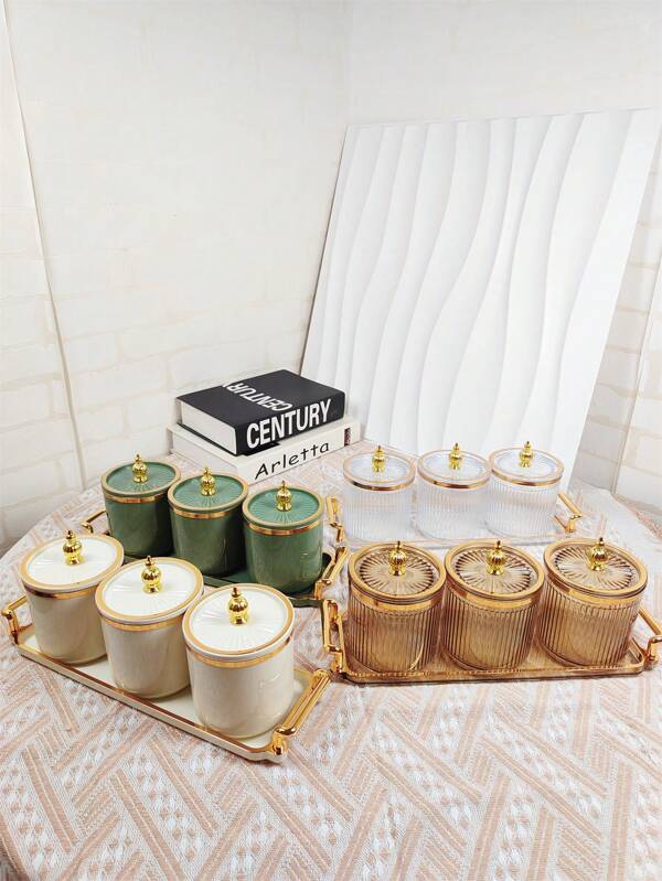 1 Set Vintage Household Airtight Jars With Tray