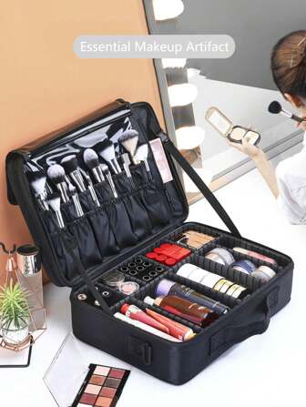 Waterproof Travel Makeup Bag, Professional Makeup Organizer, Portable Makeup Case With Compartments For Cosmetologist, Manicurist, Makeup Artist, Large Capacity, Shoulder Strap, Ideal Gift For Mom, Friends, Teachers, Bridesmaids Graduation