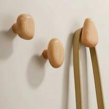Nordic Pebble Shaped Wall Mounted Coat Hook Natural Wood Clothes Hanger Decorative Key Hat Scarf Handbag Storage Hanger Bathroom Rack - Many - View 4