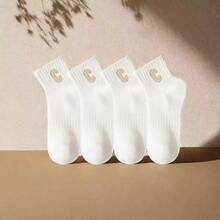 10 Pairs Versatile Multi-Color Short Socks For Women, Spring/Summer, Thin Sports Style, Sweet Elastic Waist Letter Design, Suitable For Students - Multicolor - View 16