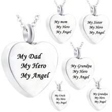 Heart Cremation Jewelry Urn Necklace For Ashes Stainless Steel Memorial Pendant -My Dad My Hero My Angel For Grandpa Grandma Dad Mom Uncle Aunt Brother Sister Daughter Son