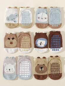 6 Pairs Spring/Autumn/All Season Cartoon Animal Anti-Slip Baby Toddler Boat Socks - Multicolor - View 4