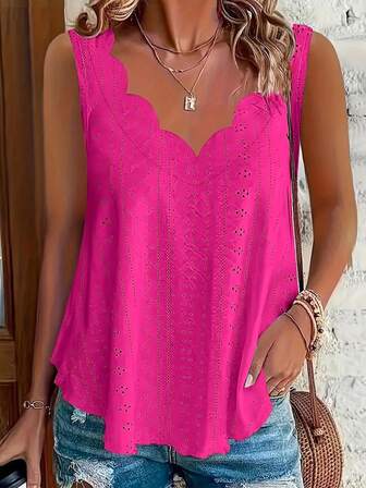 Plus Size Casual Solid Color Palace Fabric Flared Hem V-Neck Sleeveless Top