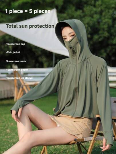 Sun Protection Clothing Summer UPF 50+ UV Women Ice Silk Breathable Jacket UV Protection Outdoor Sunscreen Hooded Thin Fishing Clothing
