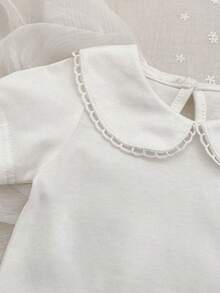 女婴白色连体衣，夏季新款百搭连体衣，婴儿爬行服 - 白色 - 查看 4