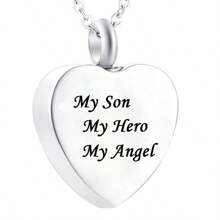 Heart Cremation Jewelry Urn Necklace For Ashes Stainless Steel Memorial Pendant -My Dad My Hero My Angel For Grandpa Grandma Dad Mom Uncle Aunt Brother Sister Daughter Son
