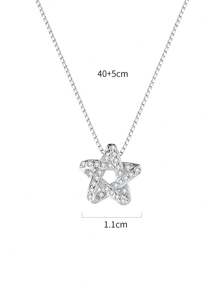 1pc S925 Sterling Silver Star Niche Design Hollow Five-Pointed Star Pendant Necklace For Women, Suitable For Daily Wear And Gift