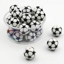 ​12/36pcs Soccer Silicone Beads Kit | 15mm DIY Jewelry Making Supplies For Keychain, ID Lanyard | Unisex Craft Gifts & Education Projects​