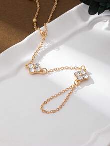 1 件时尚简约水钻四叶草串珠手链，女士日常配饰，尺寸作为主要参考，珠子数量可能有所不同 - 金黃色 - 查看 3