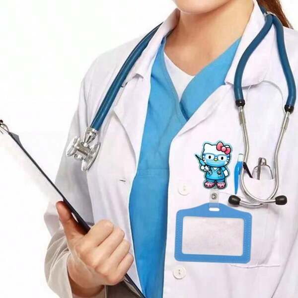 Sanrio 1pc Sanrio Hello Kitty Cat Nurse Cartoon Sanrio Retractable Easy Pull Strap Back Clip, Doctor And Nurse Easy Pull, Automatic Resilience Retractable Buckle, Suitable For Hospital Medical Workers Editing Badges, Office Suppli