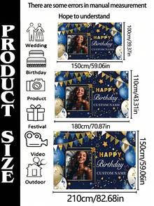 1pc Customizable Personalized Name Photo Happy Birthday Backdrop, Blue & Gold Balloon Theme, Polyester Material, Party Decor, Suitable For Indoor Celebration Events And Photography, Birthday Party, Anniversary, General Decoration, Holiday Wall Decor | Exquisite Engraved Design | Polyester Material, No Electricity Required, 3 Size Options, Multifunctional, Highly Decorative, Letter Pattern, Fashionable, Modern, Vibrant Colors, Cute, Casual, Customizable, Personalized, Unique, Ideal Gift For Him, Ideal Gift For Her, Anniversary Gift For Him - Multicolor - View 4
