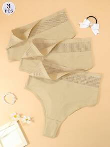 Set de 3 piezas de bragas de mujer de cintura alta, de alta calidad, cómodas y transpirables de algodón para el postparto con control de barriga, color albaricoque