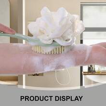 1 件带刷毛和丝瓜络的淋浴身体刷，带弯曲长柄的双面背部刷毛，用于身体皮肤去角质沐浴的淋浴刷，按摩刷毛（颜色随机）