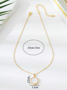 1pc Casual Minimalist Women Acrylic Inlaid Geometric Hexagon Outline Pendant Necklace, Everyday Wear