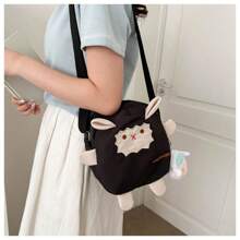 1pc Cartoon Sheep Pattern Lightweight Canvas Crossbody Bag, Vertical Square Shape Summer Shoulder Bag, Suitable For Students, Office Workers, Women, Gift