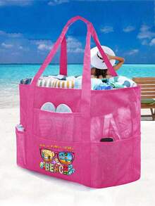 Large Mesh Beach Tote Bag, Multifunctional Storage Bag With Zipper Closure, Foldable And Lightweight, Suitable For Family Beach Trips To Carry Toys And Vacation Essentials, Can Also Be Used As A Backpack, Large Capacity, Waterproof, Portable - Multicolor - View 13