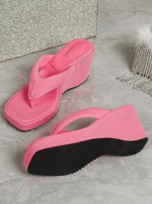 Women Square Toe Fuchsia Slip-On Sandals, Fashion Versatile
