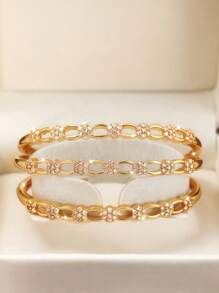 1/2/3 piezas Clásico de moda Siete flores adornan el brazalete de oro hueco para mujeres con diámetro de 60 mm que se puede abrir, apto para uso diario de las mujeres, sin incluir la caja