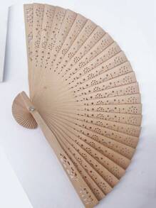 1pc Sandalwood Hollow Wooden Fan Wooden Fan Color Sandalwood Wooden Fan Hollow Folding Fan Printed Wooden Handicraft Fan Imitation Sandalwood Fan, Ideal Choice For Gifts