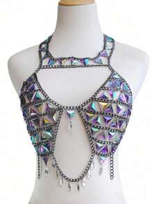 Último collar de cadena para el pecho hecho a mano con cristales de acrílico, joyería de cadena para el Body de moda para mujer