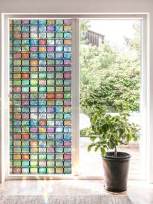 1 Roll Colorful Holographic Plaid Privacy Window Film, Retro Rainbow Static Cling Vinyl Glass Film, Non-Adhesive Removable UV-Blocking Sticker, Suitable For Glass Decoration, Size: 17.7x118inch - Color - View 14