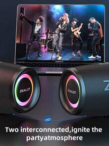 ZEALOT S56 40W 无线蓝牙音箱，便携式双扬声器低音炮，IPX7 防水，RGB 灯光，提供高保真立体声，支持手机/平板电脑/电视连接，SD 卡/USB/AUX 输入，免提通话，适用于室内/派对/舞台使用 - 黑色 - 查看 10