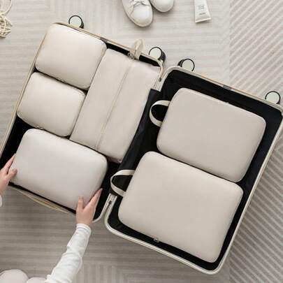 6pcs Set Compression Packing Cubes - Durable, Easy-Clean Polyester Material, Lightweight Travel Organizer For Luggage And Clothes Sorting, Hand Wash Or Professional Dry Clean