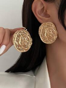 1 Pair Asymmetrical Metal Round Earrings, Minimalist Vintage Elegant Gold And Silver Stud Earrings, Charming Jewelry For Women's Daily Wear