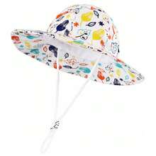 Adjustable Sun Hat For Baby Boys & Girls, Kids UV Protection Wide Brim Summer Play Hat With Chin Strap - Printed Wide Brim Sun Hat - View 24