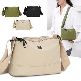 Multi-Layer High Capacity Thick Nylon Shoulder Bag, Water-Resistant Fabric, Simple Design, Suitable For Small Commuters, Crossbody Bag