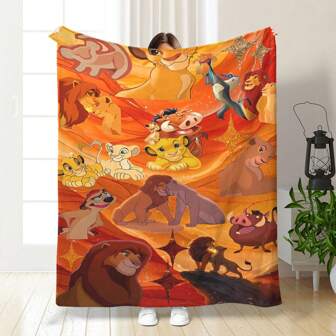 Disney 1 pieza Manta de franela con estampado de animales de la selva de Disney The Lion King - súper suave, ligera y cómoda para todas las estaciones con patrón de dibujos animados, adecuada para viajes, exterior, sofá y cama del hogar
