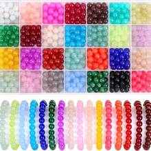 420 pièces Kit de perles de verre d'imitation de jade pour la confection de bijoux, bracelets d'amitié, boucles d'oreilles, colliers. Ensemble de perles rondes en cristal pour artisanat DIY (couleurs aléatoires)