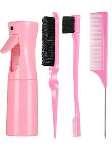 Juego de 8 piezas de herramientas para peinado de color rosa - Botella rociadora, peine de cola, cepillo cardador, herramientas de bucle y horquillas para trenzar y peinados DIY