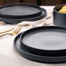 Richmount 24 Piece Stoneware Dinnerware Sets, Plates And Bowls Set For 8, Dishwasher And Microwave Safe