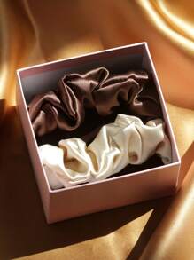 2 Pcs Handmade 3.5cm Wide Silk Crepe Satin Hair Scrunchies, Soft And Smooth With Texture, Suitable For Gift Giving,Hair Accessories,Scrunchy Hair Ties