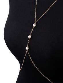 1pc Fashionable Faux Pearl Body Chain, European And American Style - Golden - View 4