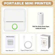 Imprimante d'autocollants mini, machine à faire des autocollants avec rouleaux de papier autocollant thermique, imprimante mini pour faire des autocollants pour étiquettes/notes, compatible avec , téléphone Android et tablette, blanc