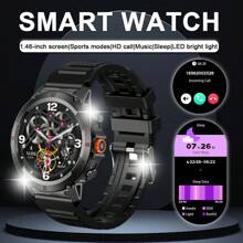 1 Pc Unisex Silicone Smartwatch Band, 1.46" HD Touch Round Screen, Built-In Flashlight, Music Player, Weather Forecast, Bluetooth, Phone Call Function, Fitness Tracker, Suitable For Android And IOS, Suitable For School, Sport, Party And Other Occasions