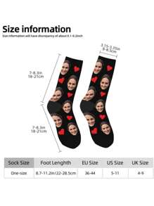 1 Pair Customizable Face Design Men Crew Socks, Heart Pattern Socks, Mother's Day Gift