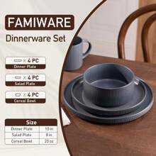 Richmount 24 Piece Stoneware Dinnerware Sets, Plates And Bowls Set For 8, Dishwasher And Microwave Safe