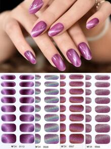 16pcs Cat Eye Semi Cured Gel Nail Strips, Y2K Purple Metallic Self-Adhesive Gel Nail Full Wraps, Salon Quality, Lasts 14 Days, Suitable For Ladies DIY Music Festival Use Nail Stickers Nail Supplies