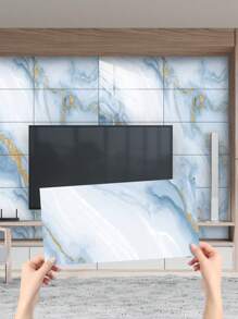 10 pegatinas adhesivas de vinilo de Salpicadero de PVC de mármol artificial autoadhesivo, pegatinas de pared autoadhesivas de corte DIY, resistentes al calor para salpicaderos de azulejos en paredes de baño y cocina, cocina, chimenea, lavadero, paredes de caravana, a prueba de agua, también para sala de estar, dormitorio y pared posterior de TV (5.9/7.87/11.8/15.7/11.4 X 22.4 pulgadas)