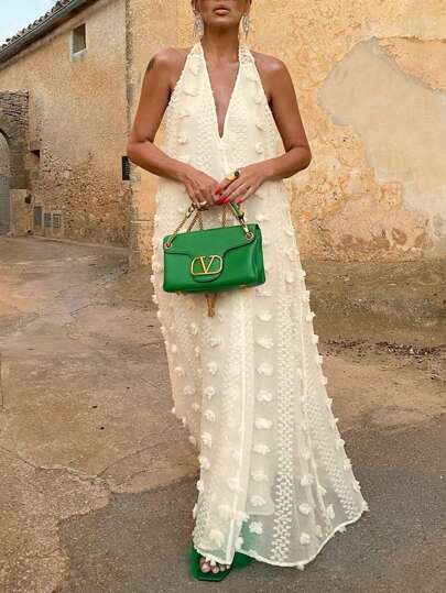 Nova chegada estilo europeu e americano resort floral decoração com decote em V detalhe vestido de gravata para mulheres