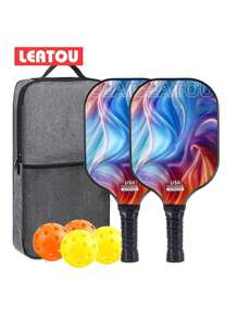 Set da pickleball LEATOU, 2 racchette in fibra di carbonio, 4 palline, 2 asciugamani con borsa da trasporto, approvato USAPA, superficie in fiberglass antifrizone, set di racchette da pickleball per uomini e donne