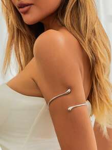 1pc European & American Designed Creative Water Drop Opening Arm Chain Fashion Metallic Silver Arm Cuff Bracelet, Suitable For Women's Daily Wear, Parties, Dates, Street Style, Vacation