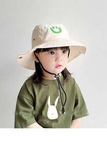 Customized Embroidered Name Bucket Hat, 48-52CM, Cute Smiling Face Cotton Sun Hat For Children Aged 1-6, Versatile For Kindergarten Outdoor, Cartoon Toddler Sunhat, Customizable Letters, Great For Gifts, Birthday, Back To School - Multicolor - View 3